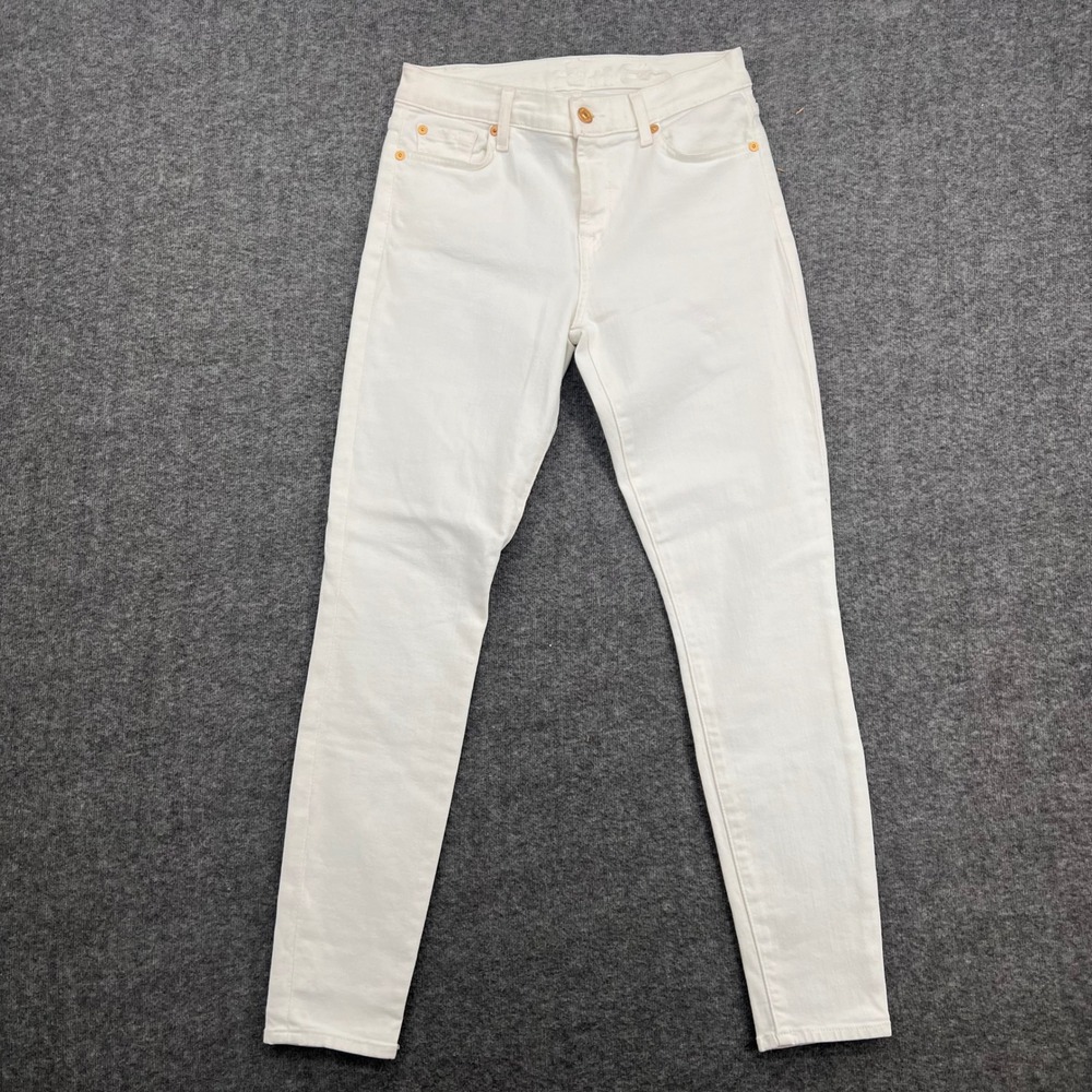 7 For All Mankind Womens White Skinny Jeans Mid Rise Stretch Size 28‎